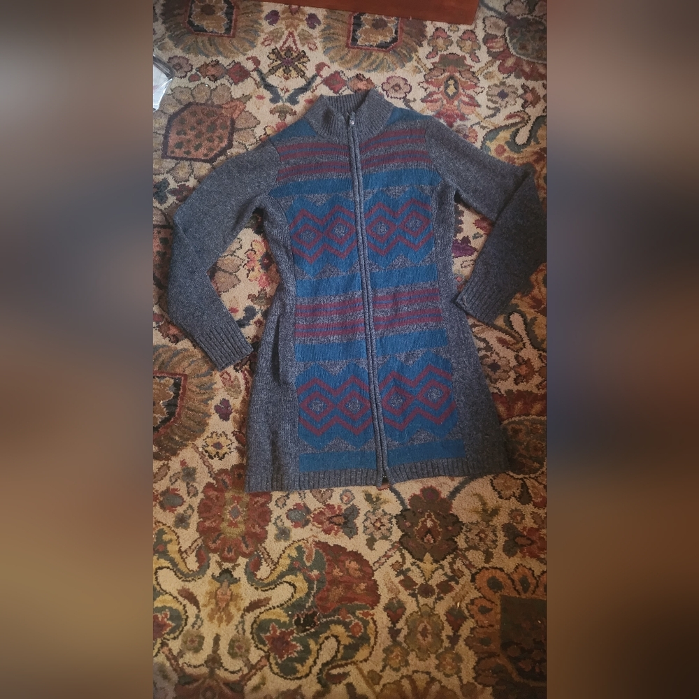 Women $110 REI royal robbins full zip up front long wool cardigan sweater xs-s